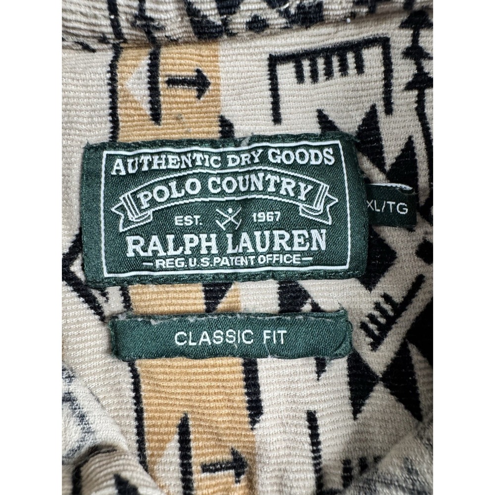 Polo Ralph Lauren Polo Country Corduroy Southwestern Aztec Western Shirt Tan XL - Picture 3 of 9